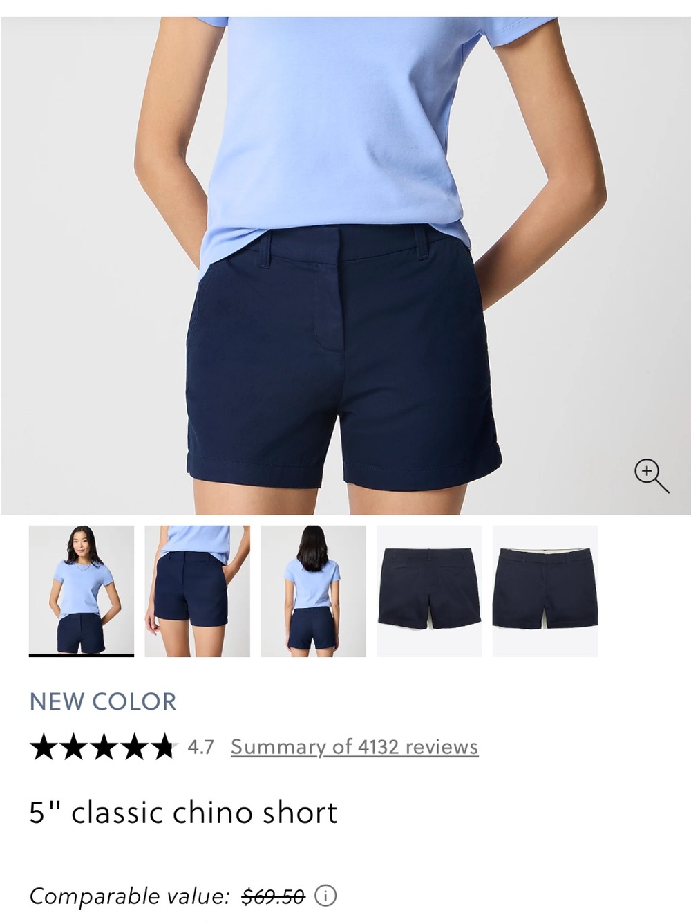 J. Crew Women's Navy Cotton Chino Shorts 5” size 12